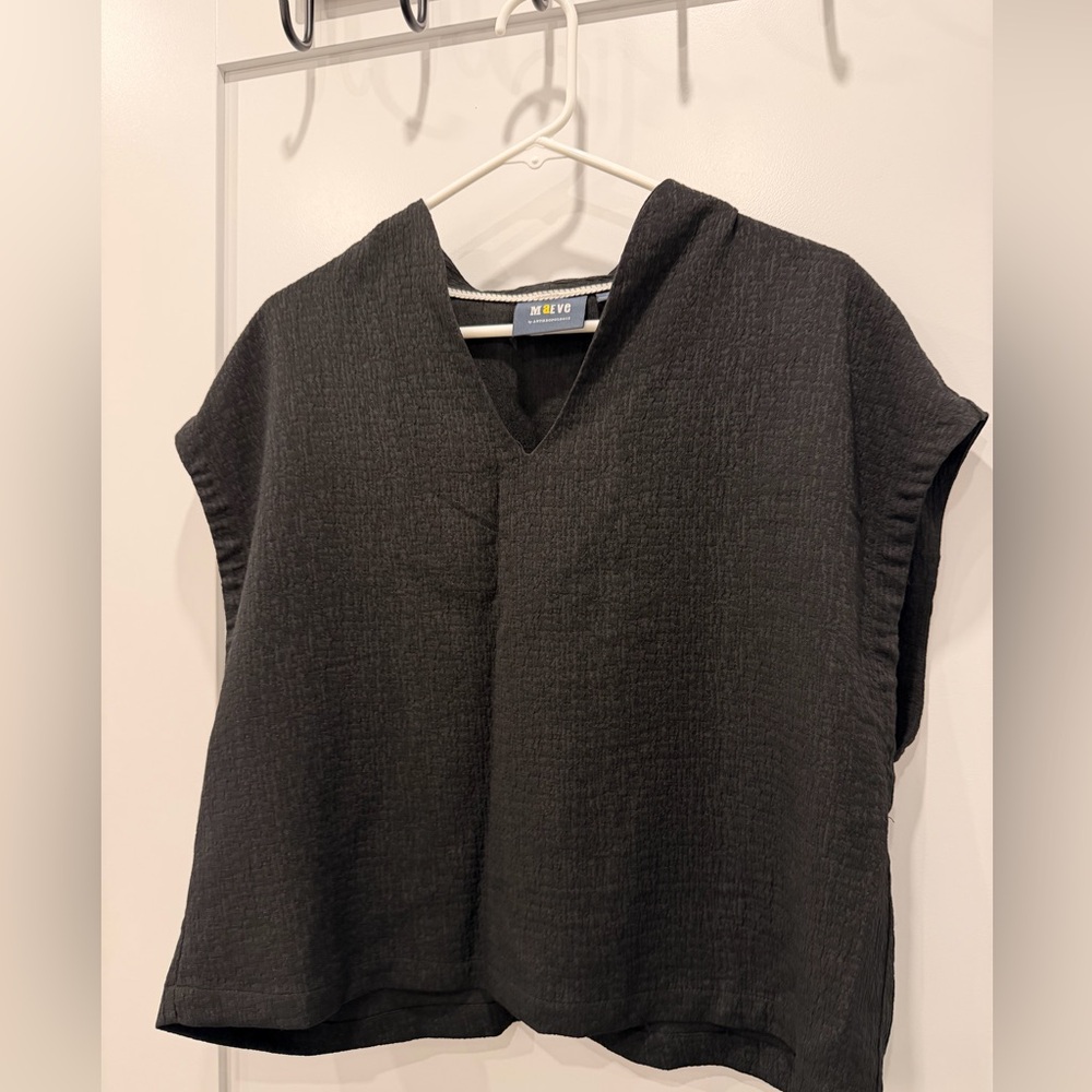 Anthropologie Black Textured V-Neck Blouse
